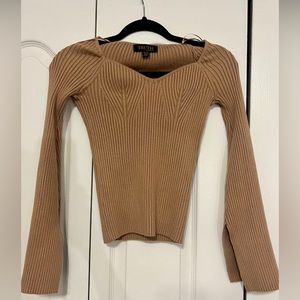 Tan/Beige sweetheart, neckline sweater, long sleeve top